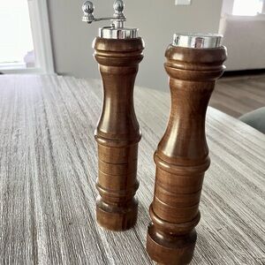 ❌SOLD❌ Vintage Set of Tall Wood & Silver Salt and Pepper Shakers